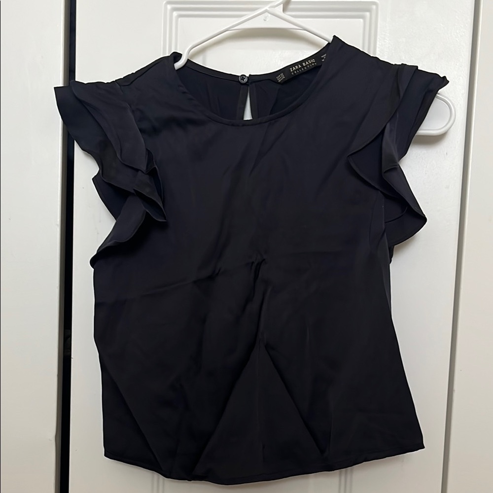 Zara Black Ruffle Sleeve Top